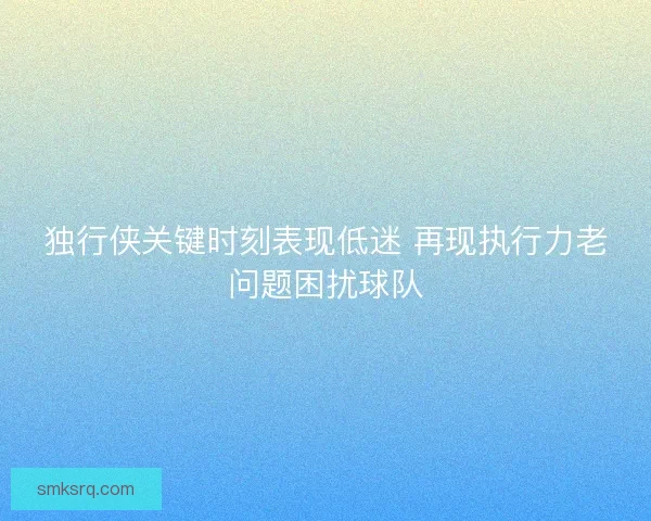 独行侠关键时刻表现低迷 再现执行力老问题困扰球队