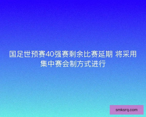 国足世预赛40强赛剩余比赛延期 将采用集中赛会制方式进行 国足世预赛40强赛剩余比赛延期 将采用集中赛会制方式进行
